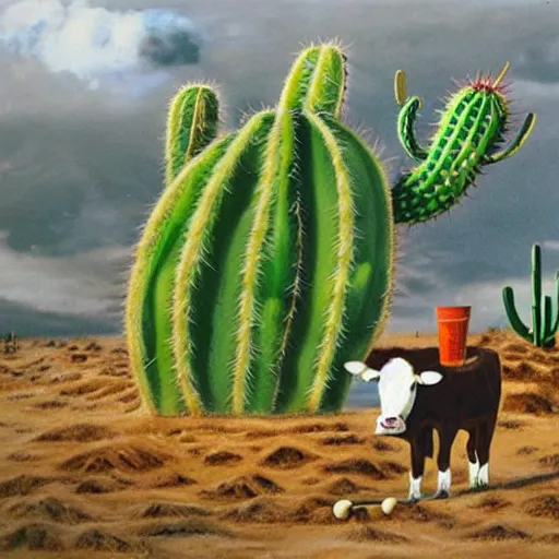 Image similar to a cactus milking a cow