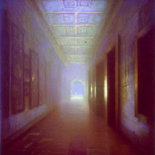 Image similar to A highly detailed hallway liminal space by Ivan Aivazovsky and Nicholas Roerich, impressionistic brushwork, silent hill aesthetic