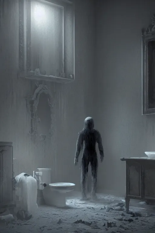 Image similar to ghost that see me when im going to the bathroom, ultra realistic horror, concept art, intricate details, highly detailed, photorealistic, octane render, 8 k