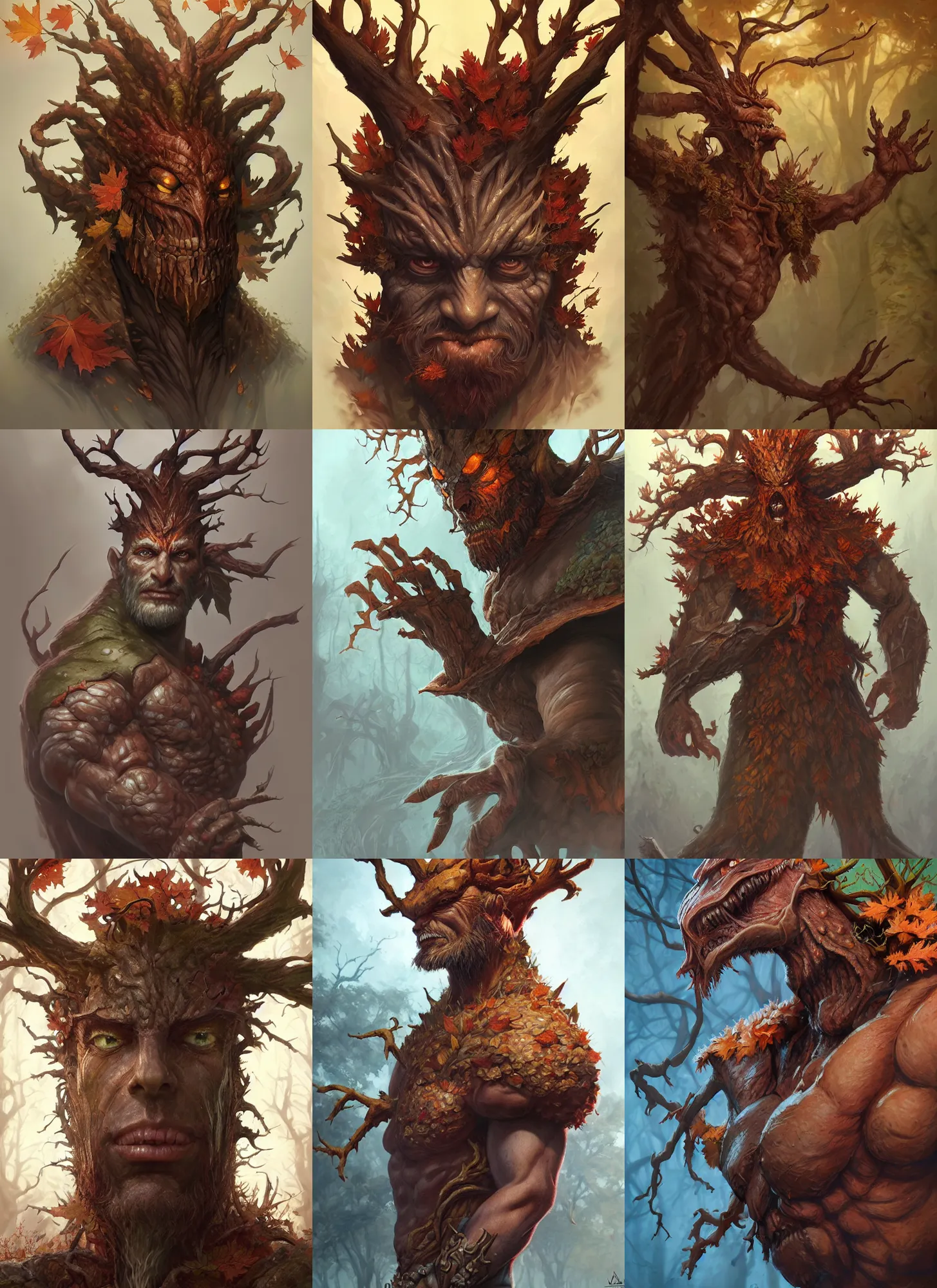 Prompt: autumnal treant emperor, d & d, fantasy, portrait, highly detailed, digital painting, trending on artstation, concept art, sharp focus, illustration, art by artgerm and greg rutkowski and magali villeneuve