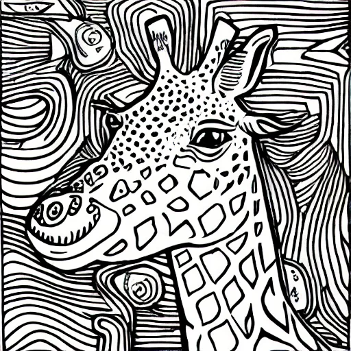 Image similar to a colouring in book illustration of a giraffe