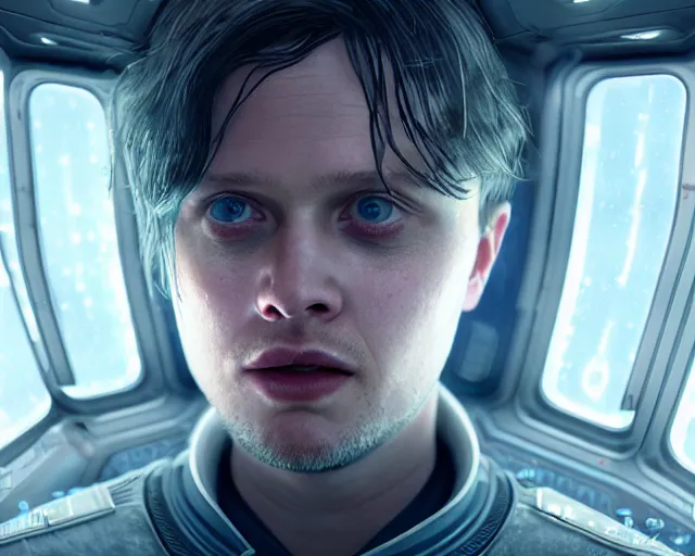 Image similar to highly detailed portrait of michael pitt as an android in a space shuttle, in detroit : become human, stephen bliss, unreal engine, fantasy art by greg rutkowski, loish, rhads, ferdinand knab, makoto shinkai and lois van baarle, ilya kuvshinov, rossdraws, tom bagshaw, global illumination, radiant light, detailed and intricate environment