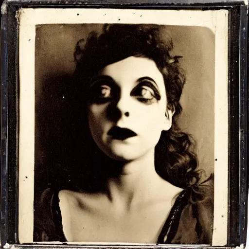 Image similar to photo portrait of a cabaret young female photo by Diane Arbus and Louis Daguerre