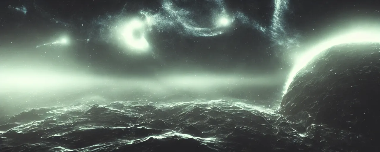 Image similar to a dark epic swirling galaxy, space scene, dark scifi, unreal engine, octane render, volumetric lighting