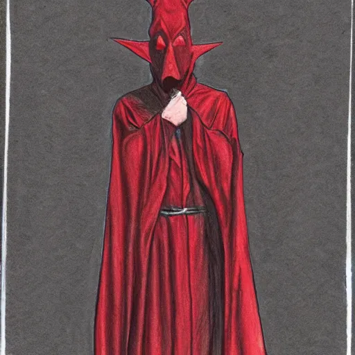 Prompt: a red robed occult sage, pencil sketch