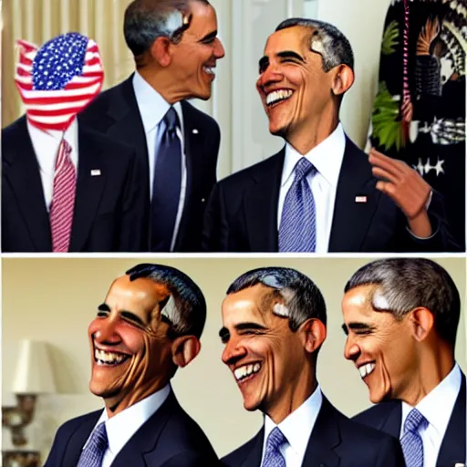 Prompt: obama laughing at 9 / 1 1 twin towers