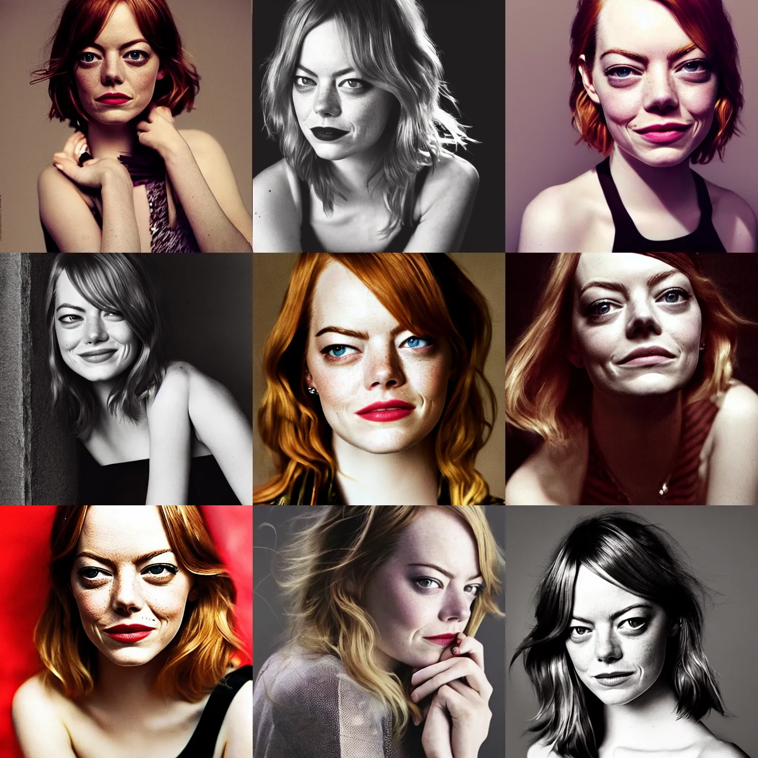 Prompt: photograph of emma stone by annie leibovitz, stoned, high, smoke