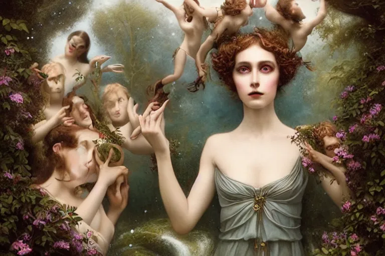 Image similar to the goddess of holding the door for someone too far away surrounded by a court of nymphs, by tom bagshaw peter kemp, beautiful highly symmetric faces