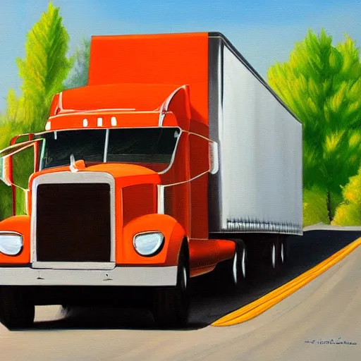 Image similar to highly detailed painting of a semi truck yelling