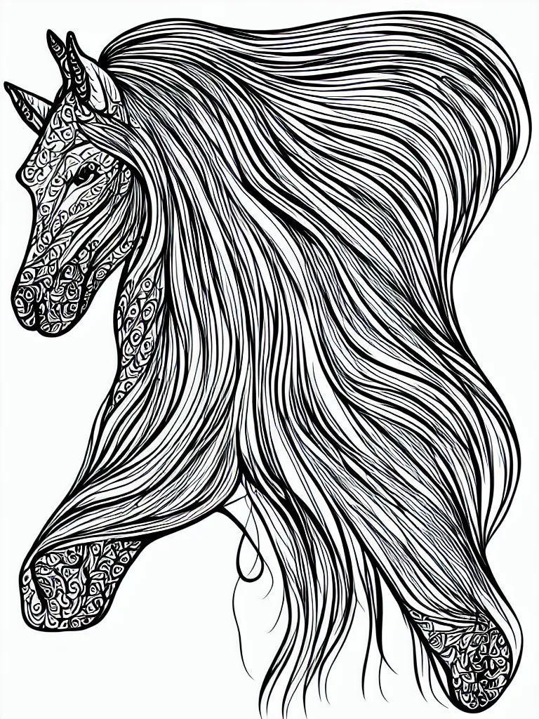 Image similar to beautiful horse, ornamental, fractal, ink draw, line art, vector, outline, simplified