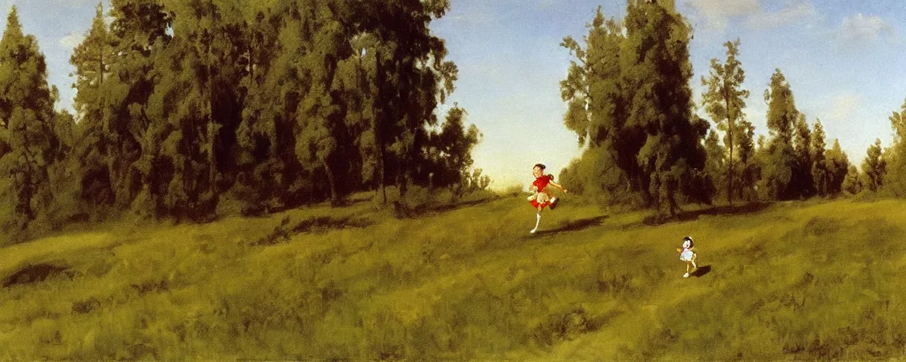 Prompt: disney illustrated background of white fence running along a grassy field by eugene von guerard, ivan shishkin, john singer sargent