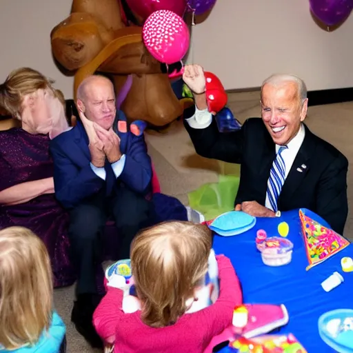 Prompt: joe biden asleep at a childrens party