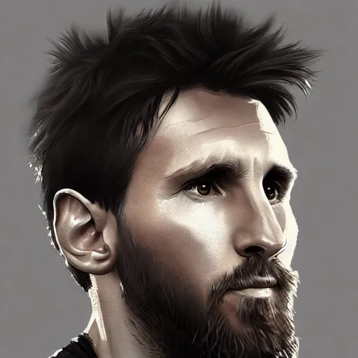 Image similar to a well designed portrait of Messi , detailed, realistic, sketch style, Artstation,Greg Rutkowski, 8K resolution.