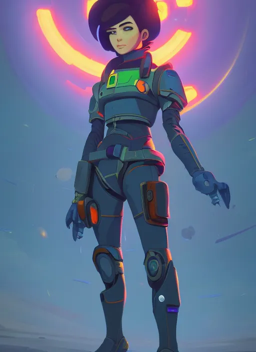 Prompt: indo - futuristic pilot + full body | hyperrealistic digital painting by makoto shinkai, ilya kuvshinov, lois van baarle, rossdraws | indofuturism in the style of hearthstone and overwatch, trending on artstation | orange highlights and complimentary colors