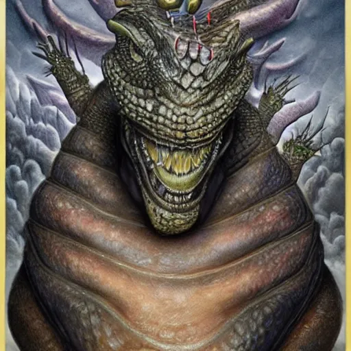 Image similar to donald trump is a reptilian, fantasy art, highly detailed portrait