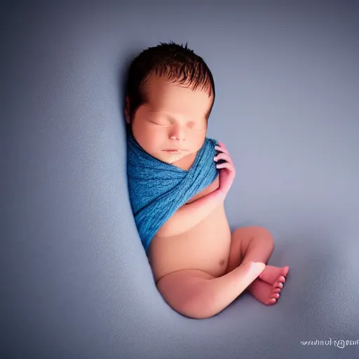 Prompt: beautiful photography of newborn, blue colors, hyper realistic, 8 0 mm, studio lighting