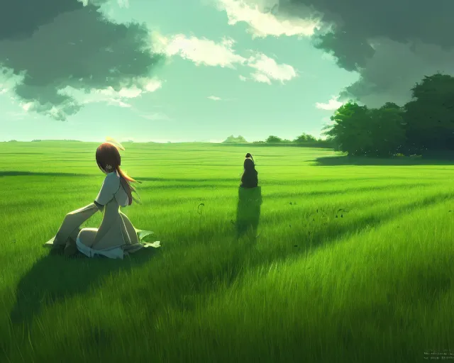 Prompt: a green field, official media, illustrated by wlop, extremely detailed, 8 k, trending on pixiv, cinematic lighting, beautiful