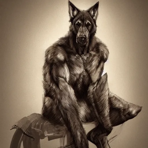 Prompt: a humanoid german shepherd beast - man, sitting on a couch and puts on jeans, artstation, concept art, smooth, sharp foccus ilustration, artstation