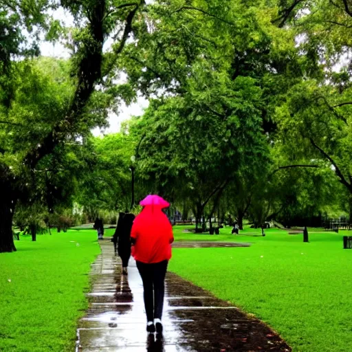 Image similar to : walking through a park after it rained