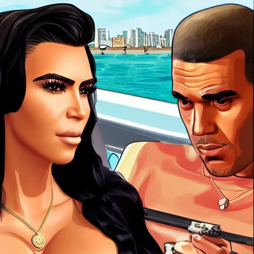 Image similar to videogame cover of gta 6 miami kim kardashian and george floyd accurate eyes