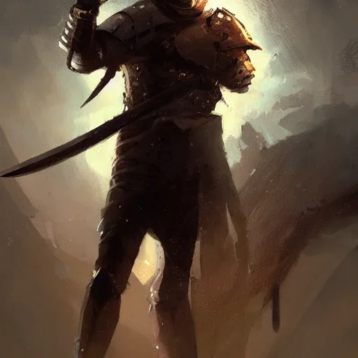 Image similar to a knight with sword and fork in hands by greg rutkowski