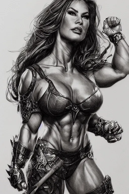 Image similar to a sketch of a muscled Sofía Vergara as a ruggedly handsome heroine, pencil drawing, pencil, drawing, intricate, elegant, highly detailed, centered, smooth, sharp focus, sketch by artgerm and donato giancola and Joseph Christian Leyendecker, Ross Tran, WLOP