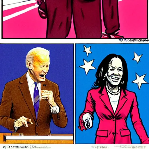 Image similar to The Artwork of R. Crumb and his Cheap Suit - Joe Biden and Kamala Harris, pencil and colored marker artwork, trailer-trash lifestyle