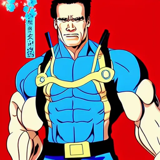 Image similar to arnold schwarzenegger as anime character, kyoto animation, magical