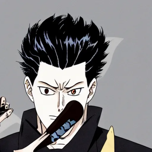 Image similar to josuke higashikata taking a bite out of his own hair