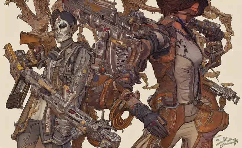 Prompt: bones technology and strange craft, borderlands, by jc leyendeker, mucha, moebius, highly detailed, clean, cel - shaded,