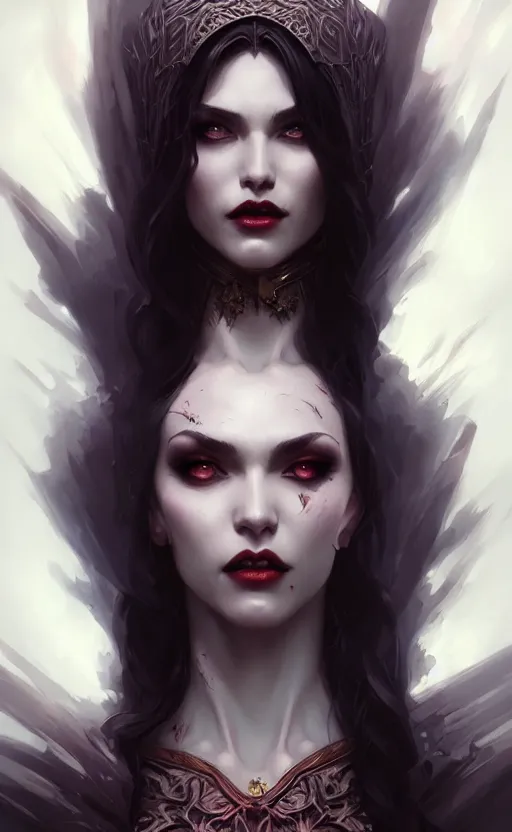 Image similar to desirable Vampire woman, fantasy, intricate, elegant, highly detailed, digital painting, artstation, concept art, matte, sharp focus, illustration, art by artgerm and Greg Rutkowski, dreadjim, zeen chin