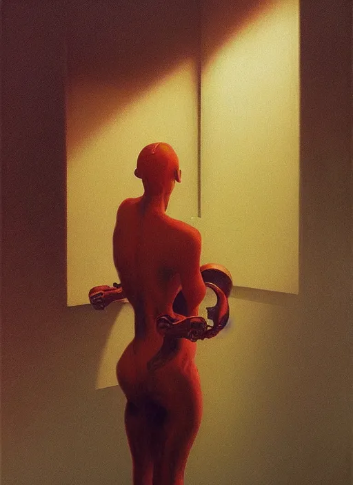 Image similar to sensual samus Aran Metroid Edward Hopper and James Gilleard, Zdzislaw Beksinski, Steven Outram highly detailed