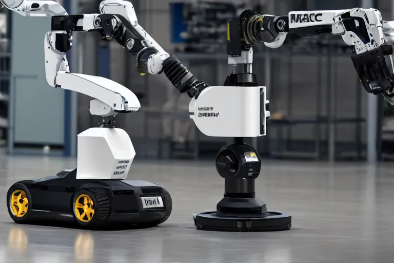 Image similar to a high detailed picture of a driving mobile industrial robot, photo realistic, 8k, published in a scientific journal