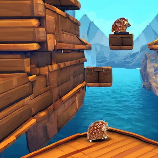 Image similar to hedgehog on a ship in seqa of thieves, game, epic