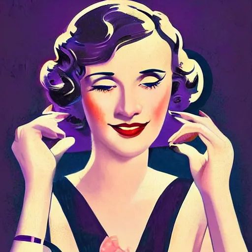 Image similar to smiling, happy, beautiful, intelligent, powerful 1 9 2 0 s movie star with loving eyes, casually clothed, wise, beautiful, dramatic lighting, sharp focus, art deco patterns by stanley artgerm, retro futurism, dramatic lighting, trending on artstation, flat colour, gradient filter