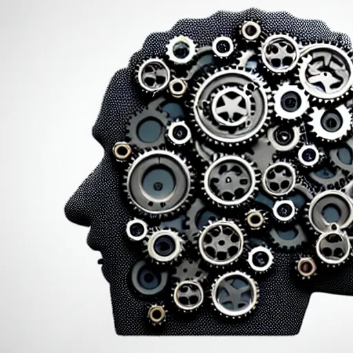Prompt: brain made out of cogs and wheels and gears, mechanical hi-tech configuration, highly detailed, 3-D render engine 5
