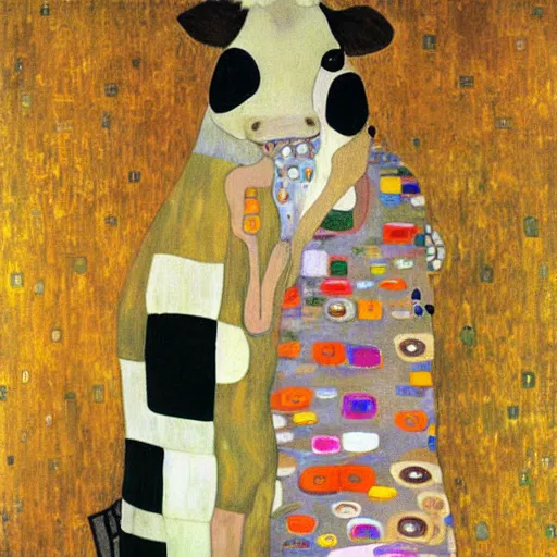 Prompt: painting of a cute cow by Gustav Klimt