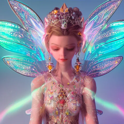 Image similar to portrait of fairy princess, glowing, ornate and intricate jewelry, jaw dropping beauty, glowing background lighting, white accent lighting, hyper detailed, fairy tale, 4 k octane render