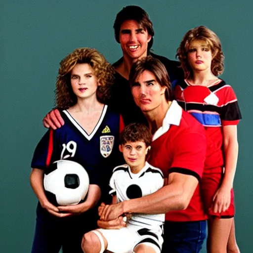 Prompt: tom cruise as an 8 0 s soccer mom, family portrait