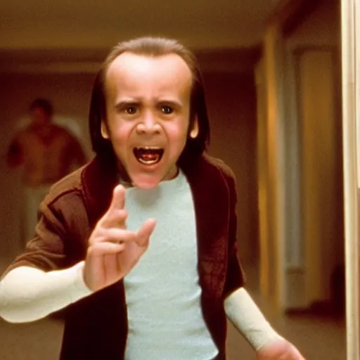 Prompt: film still of the shining with nicolas cage as danny torrance