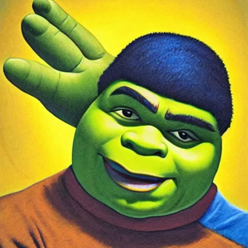 Image similar to shrek with his fists up, chicano art movement, detailed