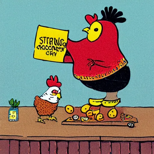 Image similar to a strong chicken by richard scarry