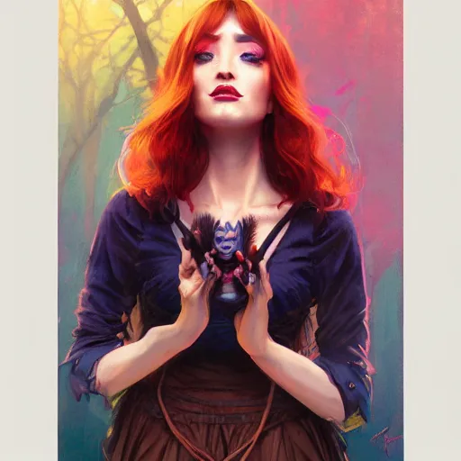 Image similar to half - witch woman with cute - fine - face, pretty face, multicolored hair, realistic shaded perfect face, extremely fine details, by realistic shaded lighting poster by ilya kuvshinov katsuhiro otomo, magali villeneuve, artgerm, jeremy lipkin and michael garmash and rob rey