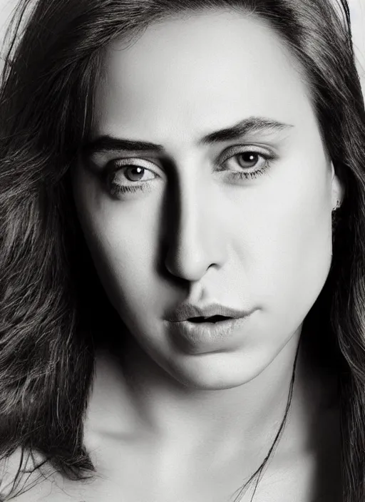 Prompt: portrait of beautiful young female nic cage by mario testino, headshot, detailed, award winning, sony a 7 r