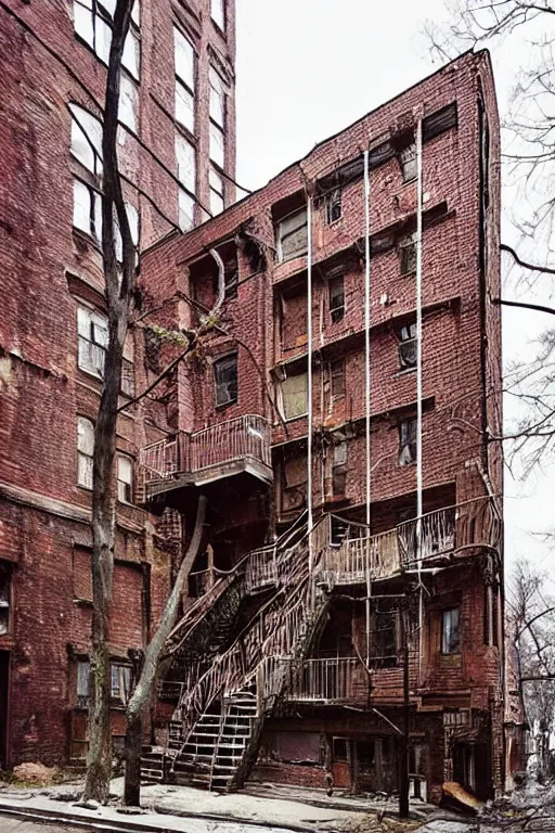 Image similar to (((((a ramshackle manhattan brick brownstone deep in the forest))))) by Andrei Riabovitchev!!!!!!!!!!!!!!!!!!!!!!!!!!!