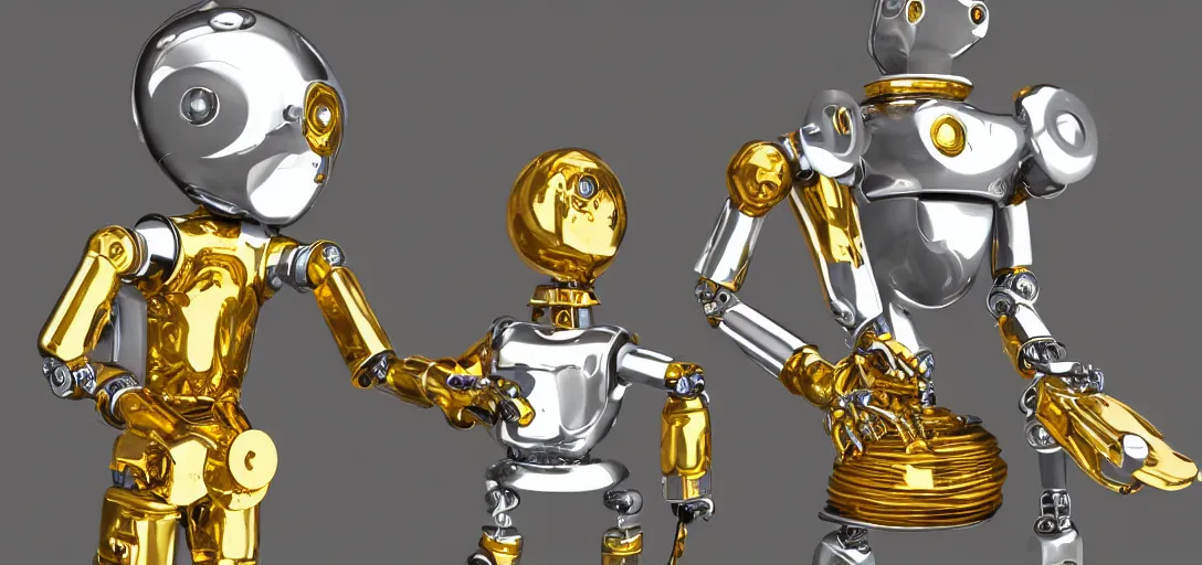 Image similar to Robot made of gold discovering silver