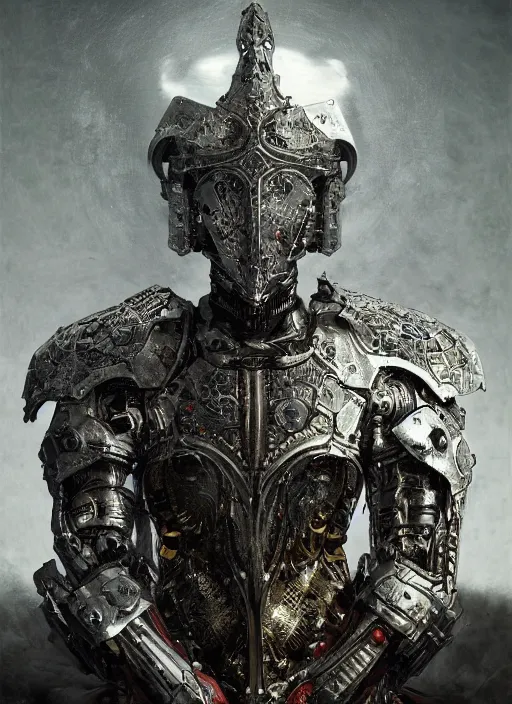 Image similar to portrait of king arthur knight cyborg, geomatric art, modern fine art, fractal, intricate, elegant, highly detailed, digital photography, subsurface scattering, by jheronimus bosch and frank miller and greg rutkowski,