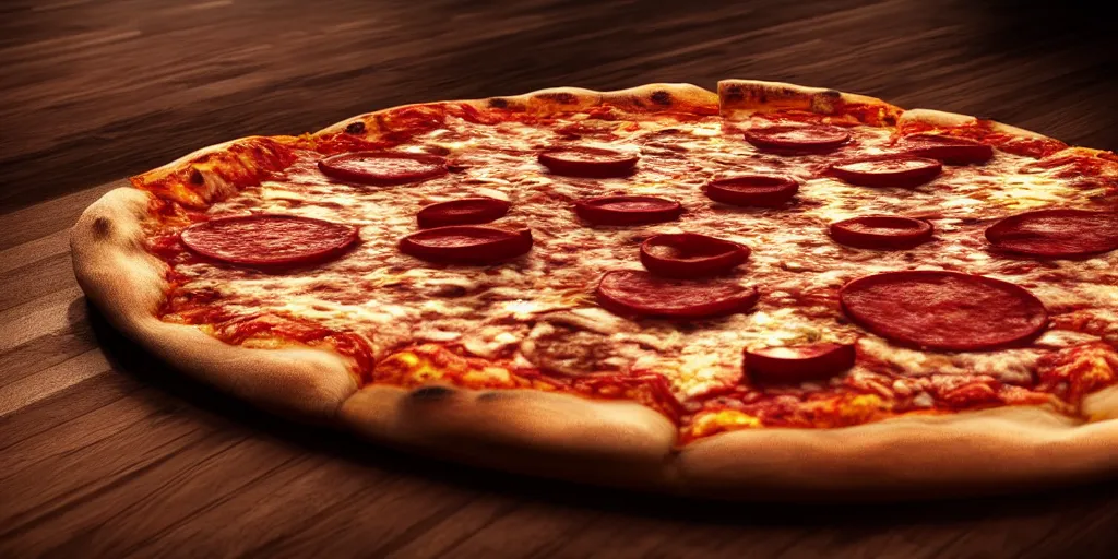 Image similar to an illustration of a slice of pizza, 3 d, photographic filter, unreal engine 5, realistic, hyperdetailed, 8 k, cinematic, volumetric lighting, very realistic effect, hd, hdr, 4 k, sharp focus, octane render, ultra detailed, high resolution, trending on artstation in the style of albert dros glowing rich colors powerful imagery