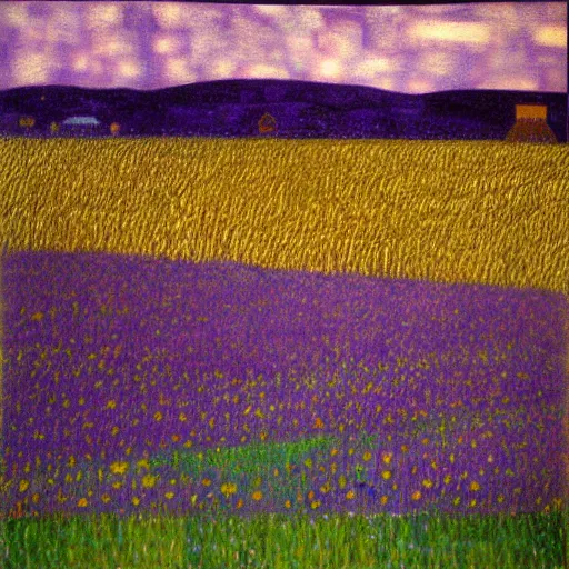 Prompt: Wheat Field ,Purple Sky by Gustv Klimt