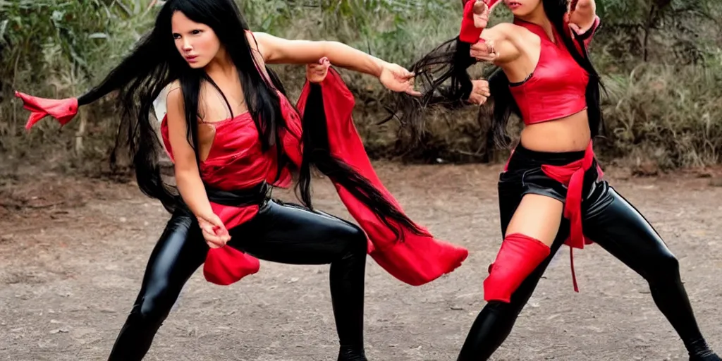 Prompt: bruna lee as hard fighting kung fu woman with gorgeous long black hair